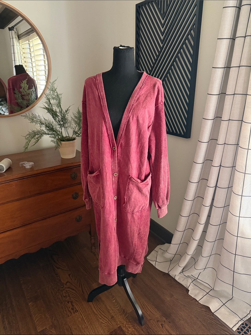 J Her burgandy wash Long Button-Front Cardigan mixed material medium
